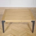 Table à manger extensible carrée à allonge intégrée, chêne et métal, 12 couverts ATHENA