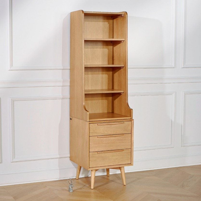 DALHIA - Petite bibliothèque vintage en bois 3 tiroirs et 4 étagères