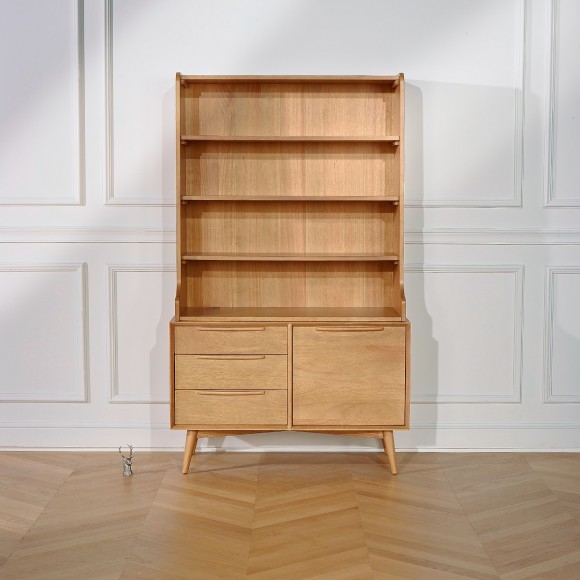 DALHIA - Bibliothèque en bois 3 tiroirs, 1 porte et 3 étagères