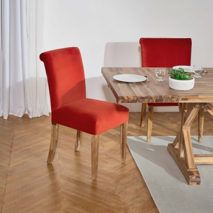 ALIX - Lot de 2 chaises contemporaines en acacia massif et velours de coton