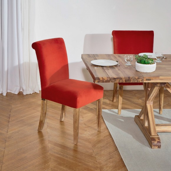 ALIX - Lot de 2 chaises contemporaines en acacia massif et velours de coton