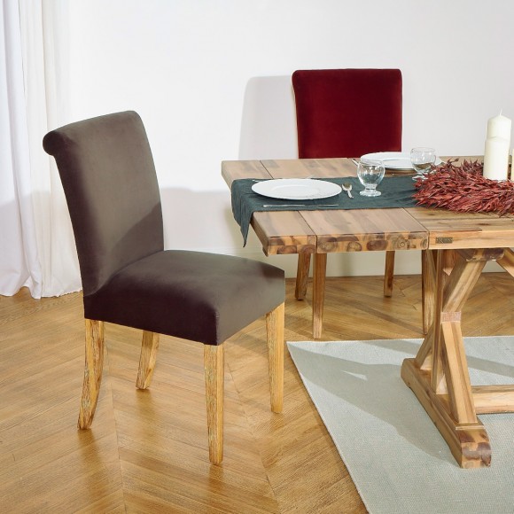 ALIX - Sedie contemporanee in acacia massiccio e velluto di cotone, set di 2