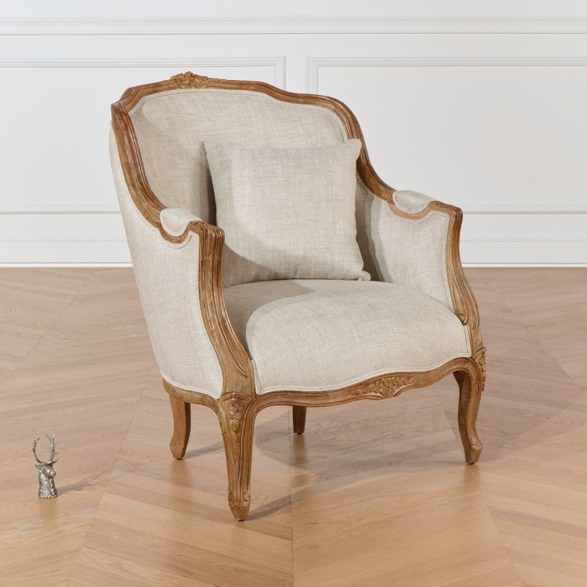 Fauteuil style louis xv VICTOR , lin premium, patine bois naturel