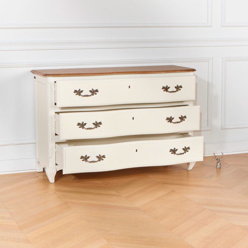 Commode plateau chêne, 3 tiroirs, SERRENA blanche