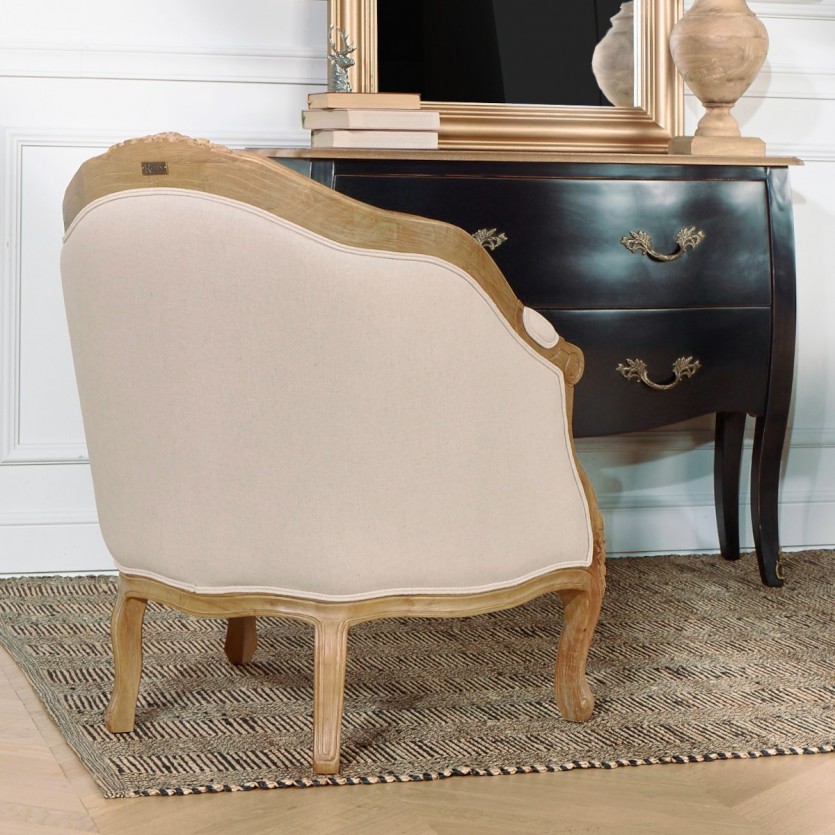 Fauteuil bergère en bois et lin naturel