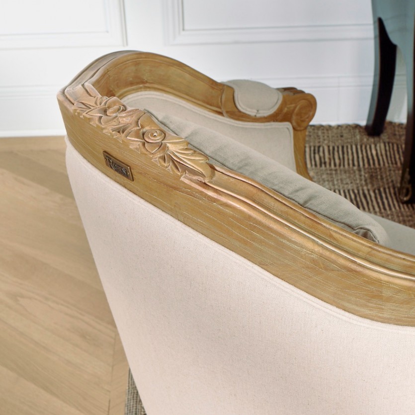 Fauteuil bergère en bois et lin naturel