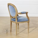 MEDAILLON - Fauteuil de table en bois et velours Bleu Louis