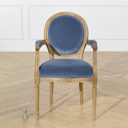 MEDAILLON - Fauteuil de table en bois et velours Bleu Louis