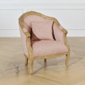 Fauteuil Bergère en bois et tissu chevron rouge
