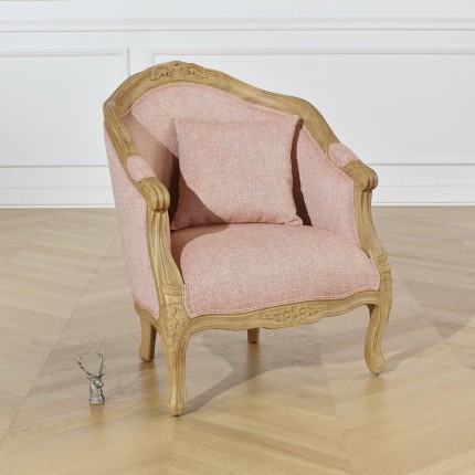 Fauteuil Bergère en bois et tissu chevron rouge