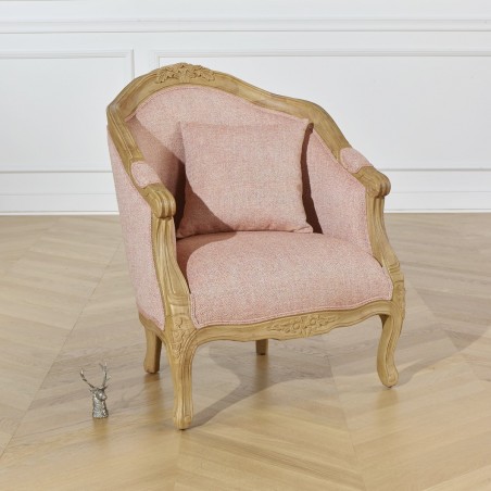 ALEXANDRE - Fauteuil Bergère en bois et tissu motif chevron rouge