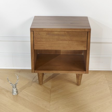 BRADLEY - Solid pine bedside table, 1 drawer, 1 shelf
