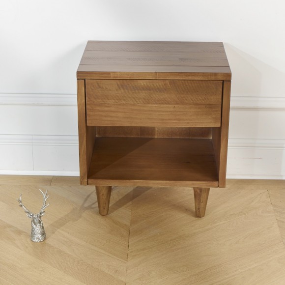 BRADLEY - Chevet en pin massif, 1 tiroir, 1 niche, bois certifié FSC®