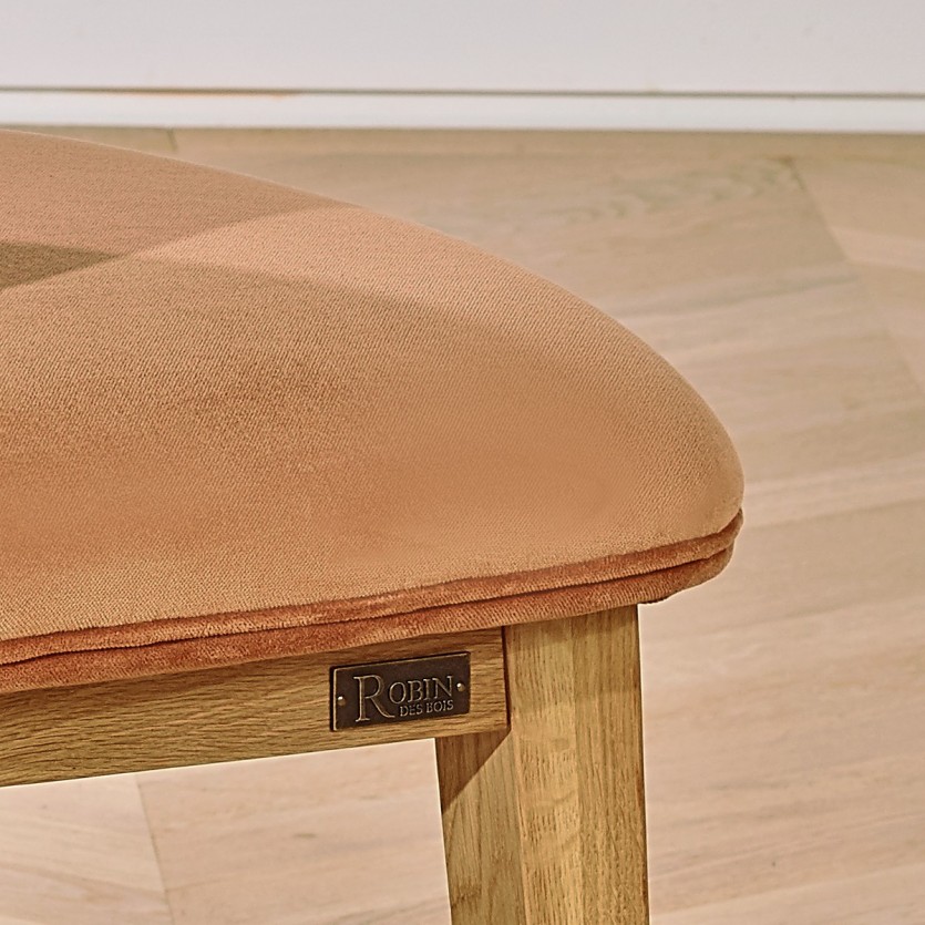 Chaises en chêne et velours caramel