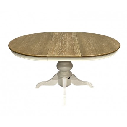 Table à manger extensible à allonge, plateau chêne, pied blanc, 6 à 8 couverts ARIANE