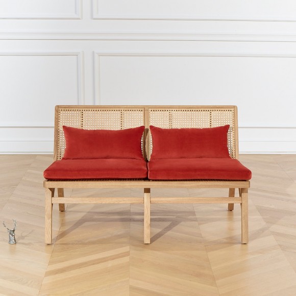 Banquette scandinave en chêne et cannage