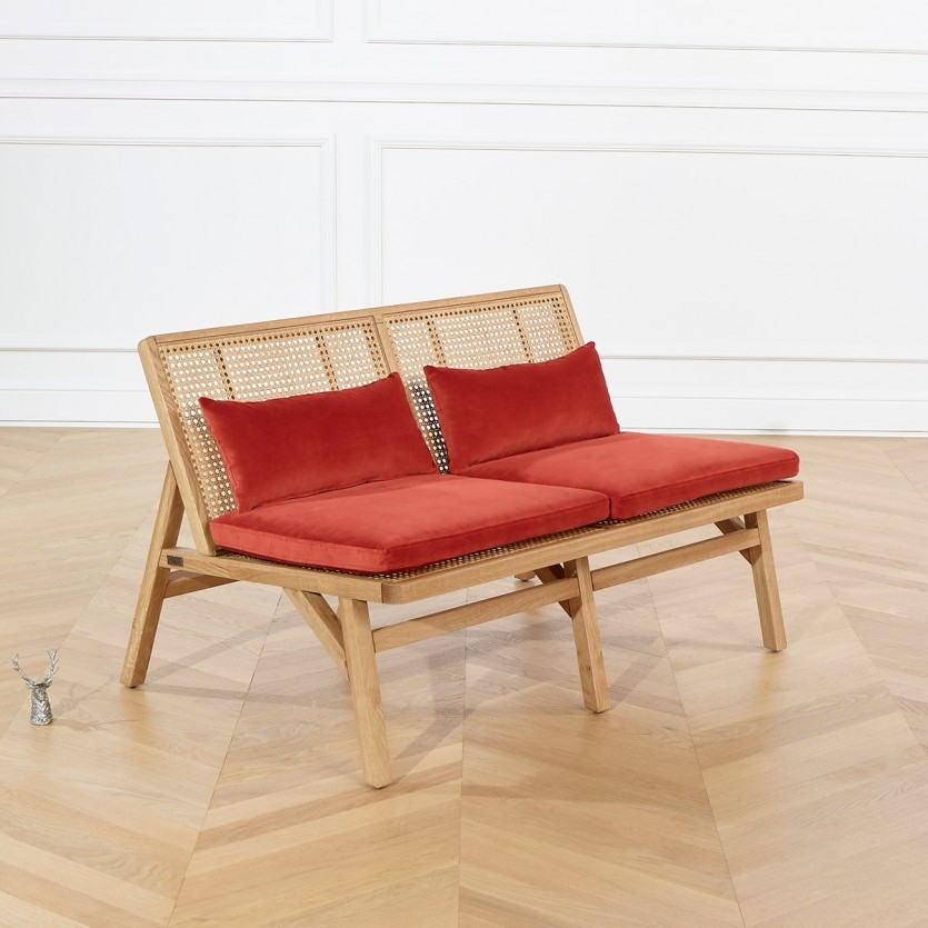 Banquette scandinave en chêne et cannage