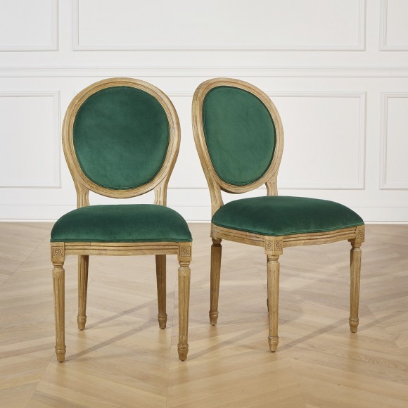 Chaises Médaillon, chêne et velours vert, lot de 2 Chaises Médaillon, chêne et velours vert, lot de 2