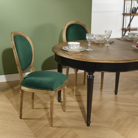 Chaises Médaillon, chêne et velours vert, lot de 2 Chaises Médaillon, chêne et velours vert, lot de 2