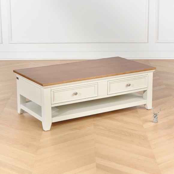 ARCHER – Mesa de centro com gavetas estilo contemporâneo, pés em madeira maciça, 4 gavetas, madeira certificada FSC®