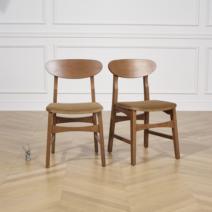 Chaises contemporaines en chêne et lin naturel, lot de 2, LUCETTE