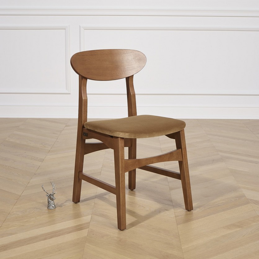 DALHIA - Chaises scandinaves en bois massif et velours camel