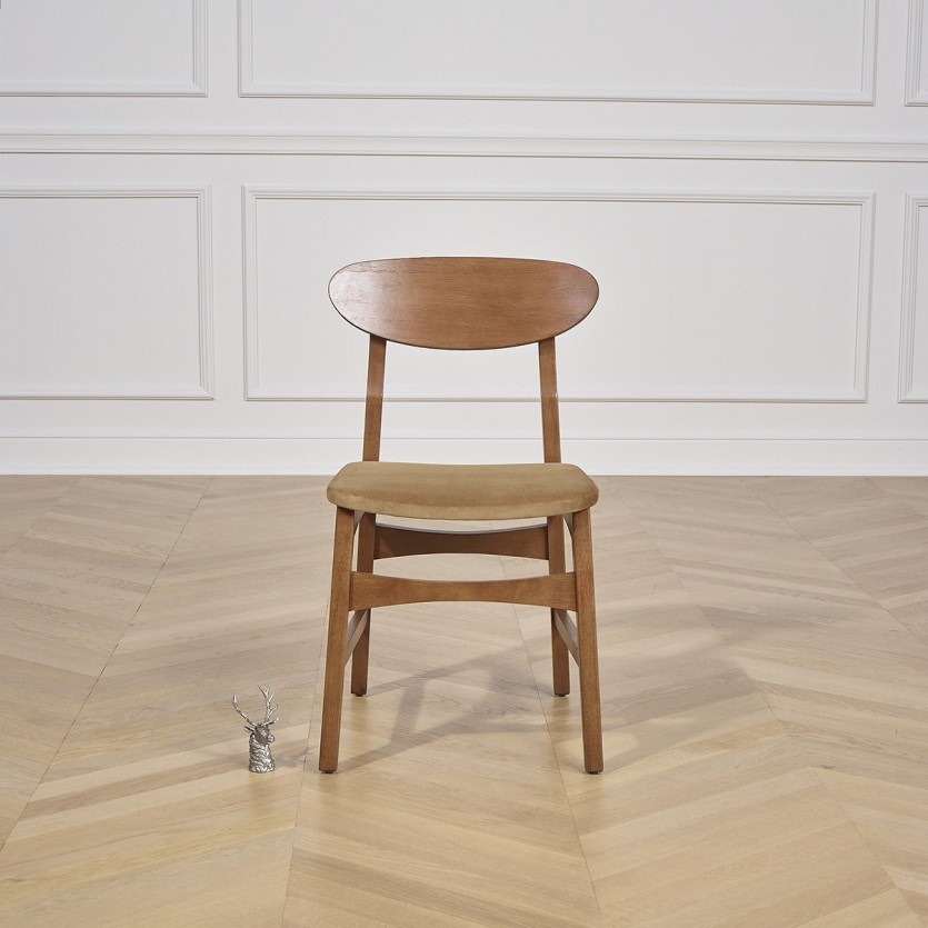 DALHIA - Chaises scandinaves en bois massif et velours camel