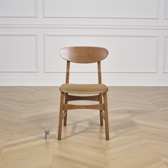 DALHIA - Sillas de estilo nórdico de madera maciza y tela de terciopelo camel, juego de 2