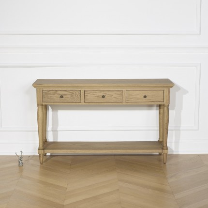 Consola EDINBURGH - Estilo shabby chic en roble, 3 cajones, 1 estante