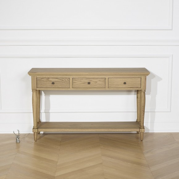 EDINBURGO - Consola estilo shabby chic en roble, 3 cajones, 1 estante