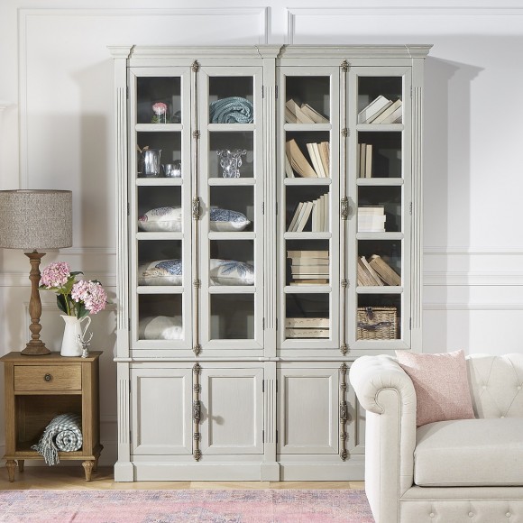Double vitrine bibliothèque en bois shabby chic