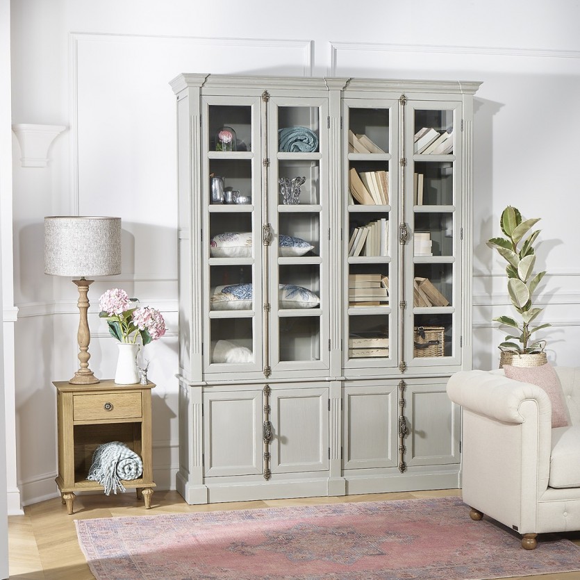 Double vitrine bibliothèque en bois shabby chic