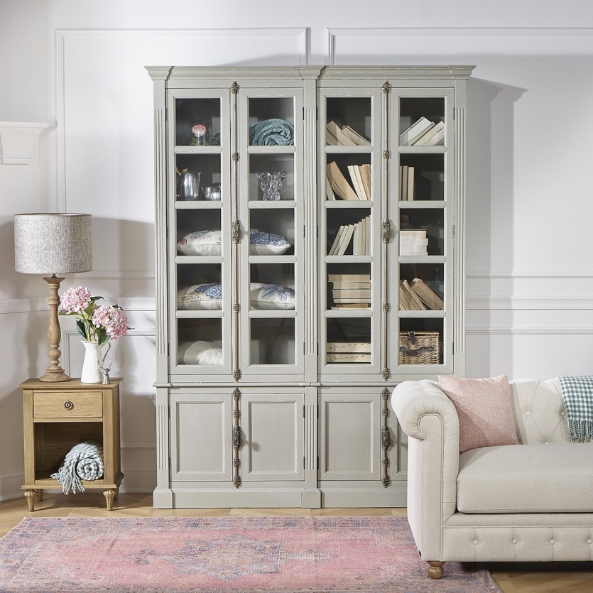 Double vitrine bibliothèque en bois shabby chic