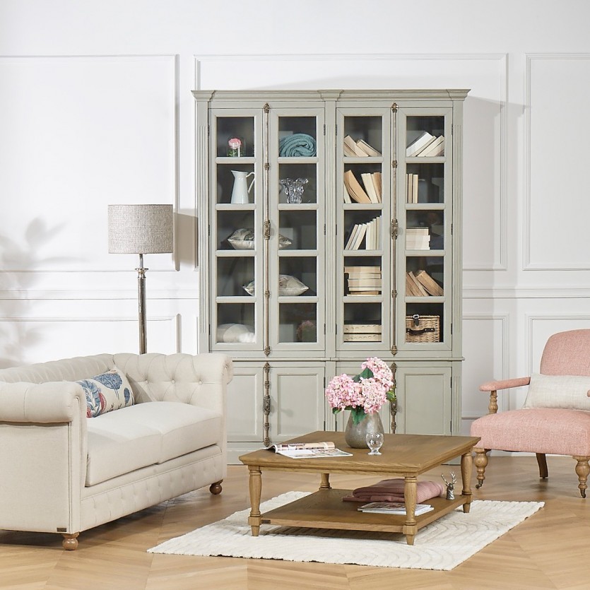 Double vitrine bibliothèque en bois shabby chic
