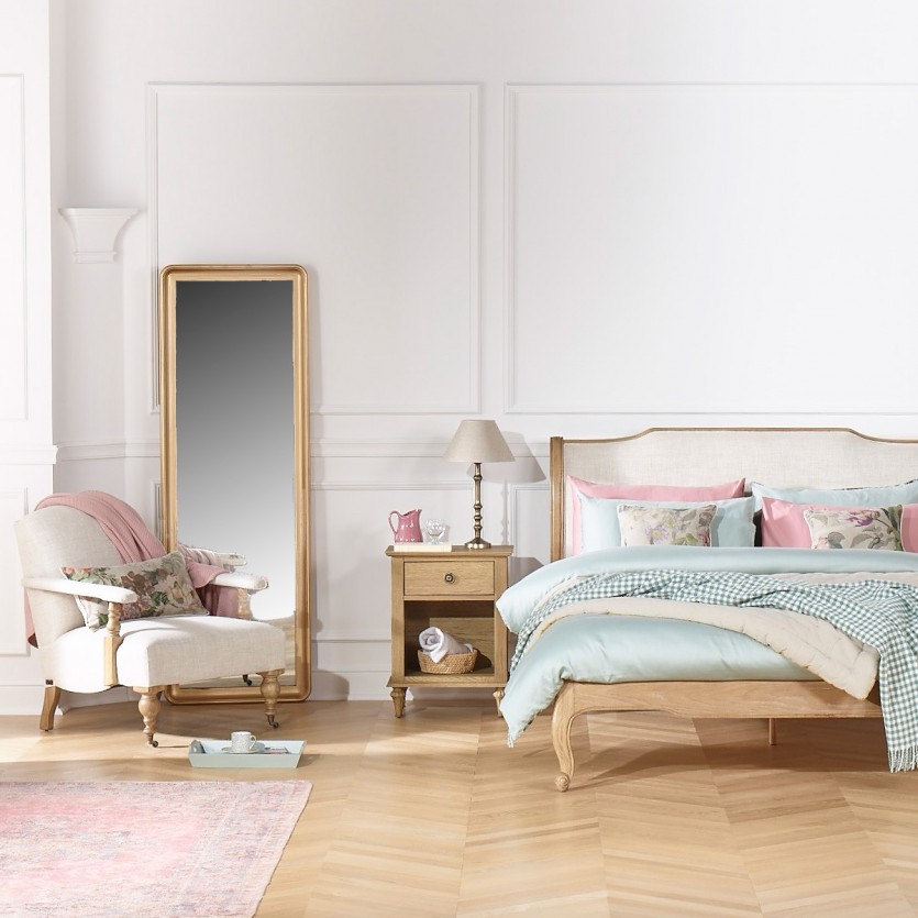 Lit double Eliza chêne 160 tête lit lin