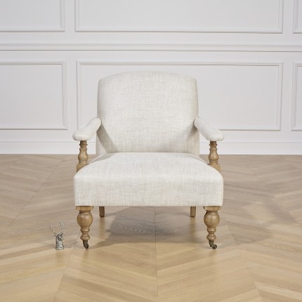 ANDREW  - Fauteuil shabby chic en bois et lin premium