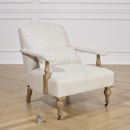 ANDREW - Fauteuil shabby chic en bois et lin premium