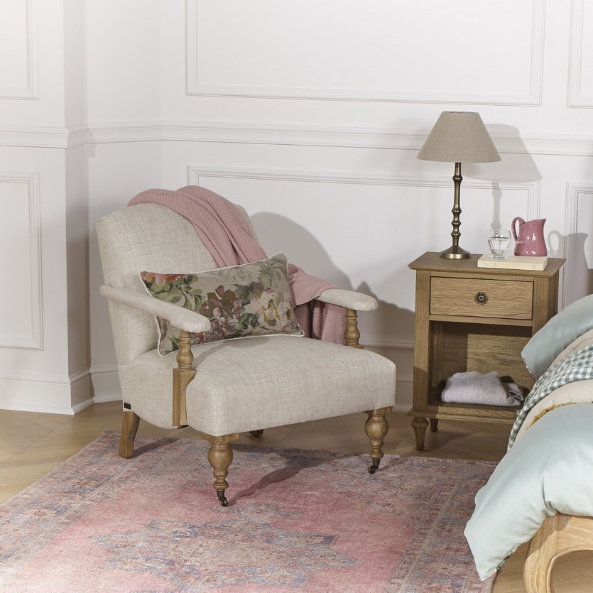 ANDREW  - Fauteuil shabby chic en bois et lin premium