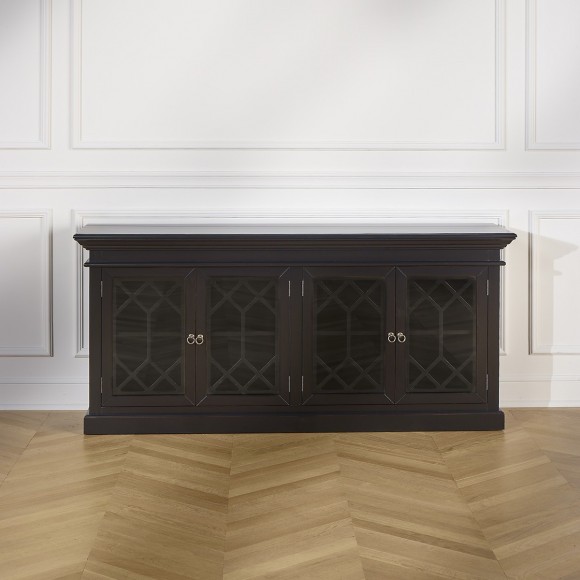 STELLA - Romantischer Vitrinenschrank im Landhausstil aus lackiertem Holz, 4 Türen, 2 Regale