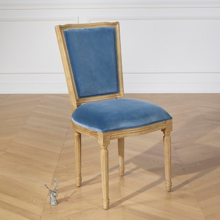 MARIE ANTOINETTE - Lot de 2 chaises en Velours bleu Louis