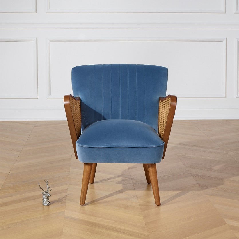 SEVENTY - Fauteuil scandinave en bois et tissu denim