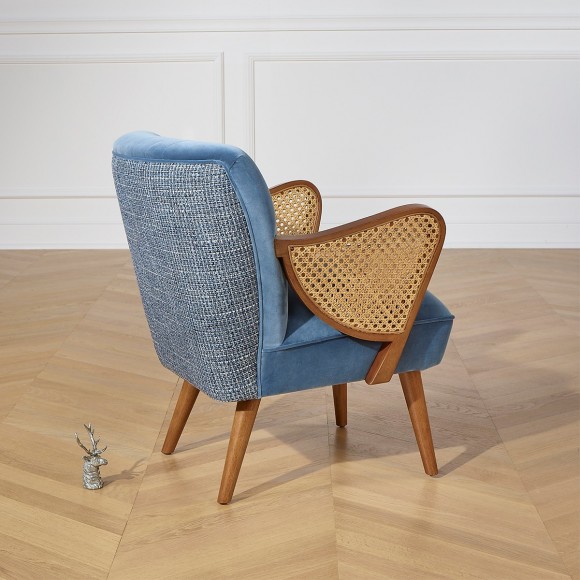 SEVENTY LOUVAIN - Sillón de estilo vintage de madera maciza y tela de terciopelo, 1 plaza