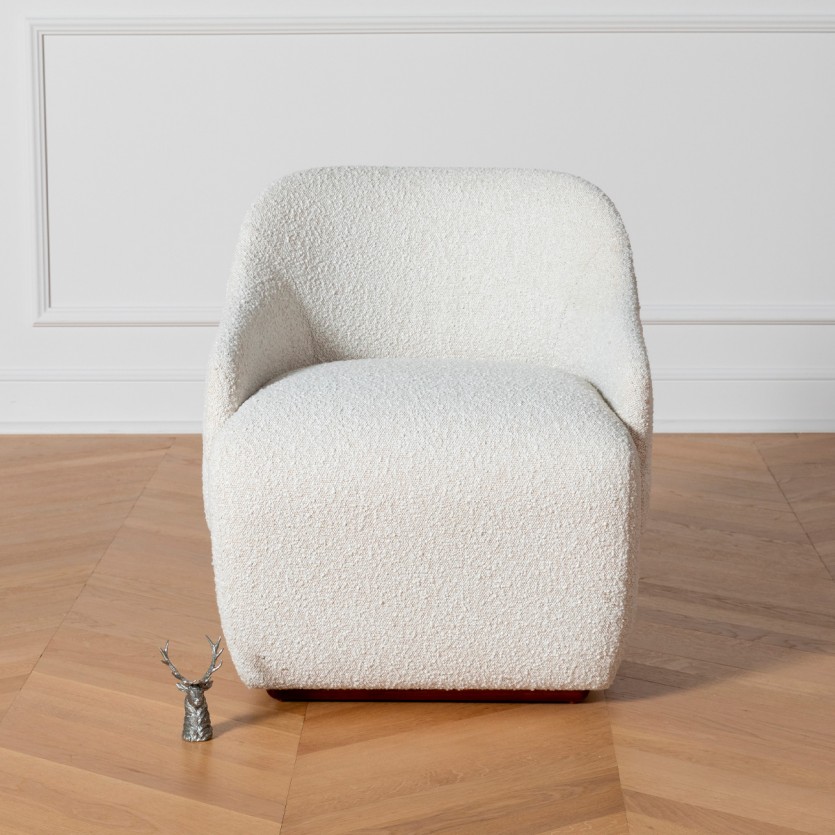 PRESLEY - Poltrona estilo nórdico em tecido poliéster bouclé branco, 1 lugar
