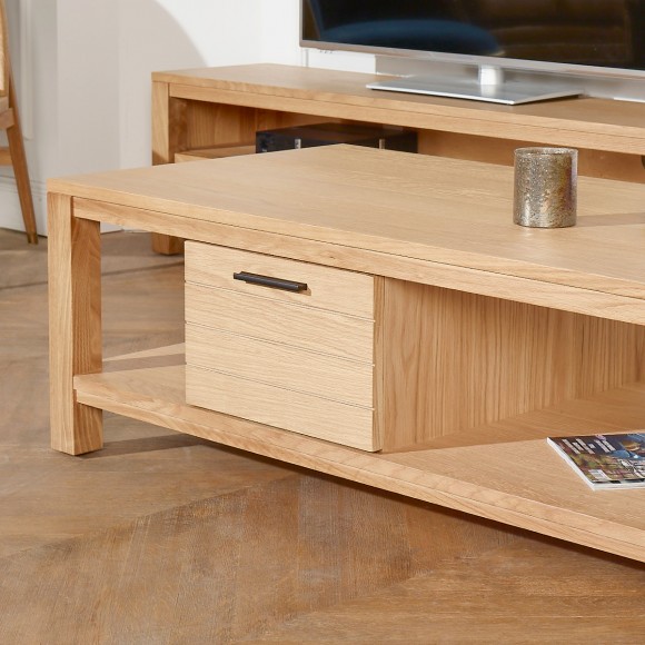 ADDISON - Table basse style contemporaine en bois, étagère basse, 1 tiroir