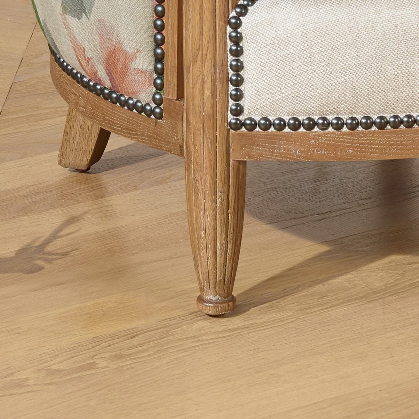 Fasssessel CAROLE COUNTRY – Romantischer Stil aus Massivholz, Premium-Leinen und Blumenstoff, 1 Sitzplatz