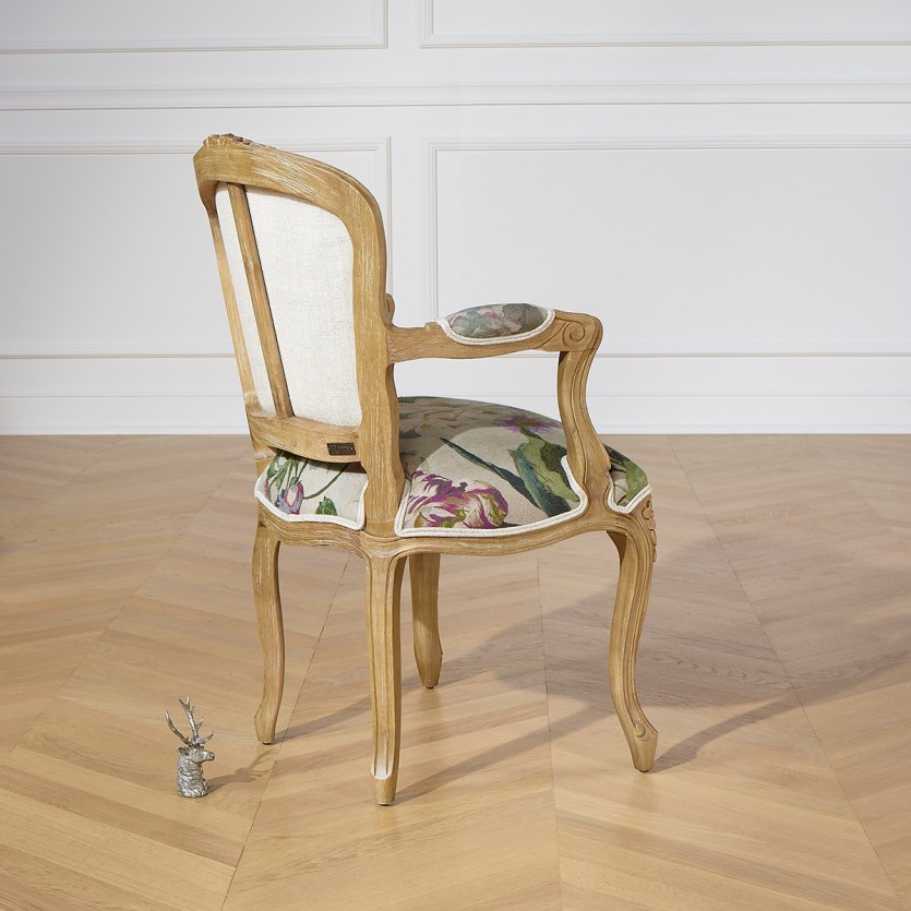 LOUVRE COUNTRY Cabriolet Armchair – Romantic style in solid wood and linen fabric, 1 seat