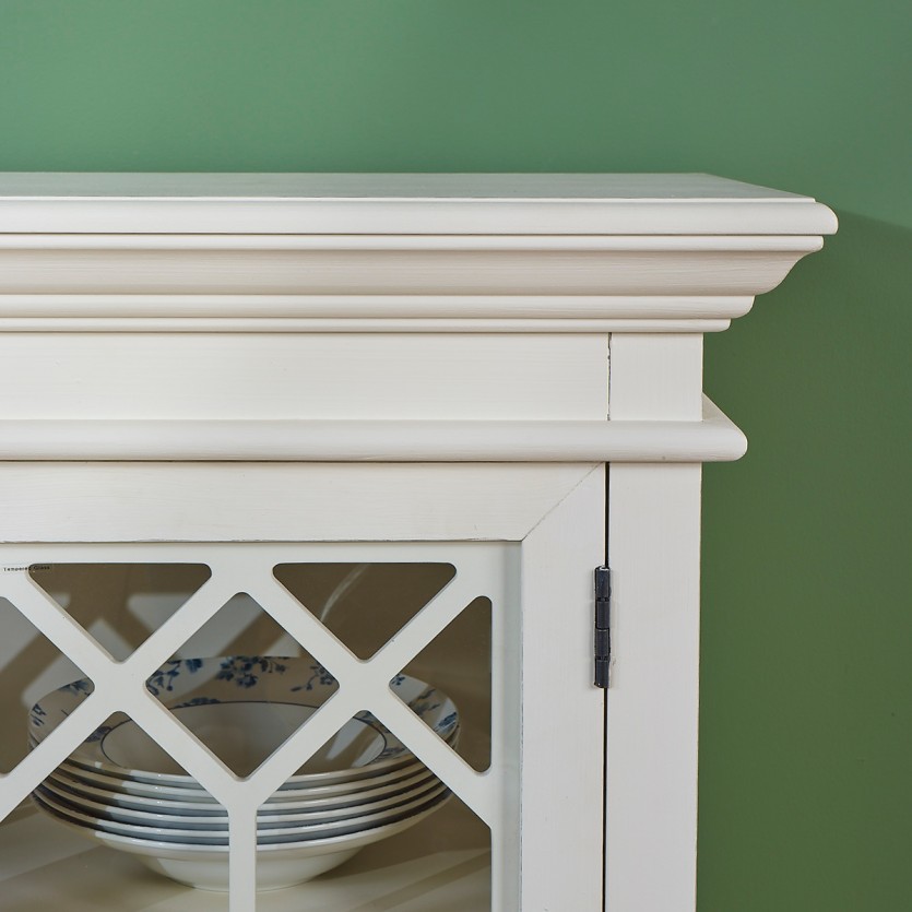 STELLA - Aparador vitrina de estilo romántico en madera pintada, 4 puertas, 2 estantes.