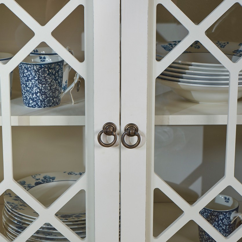 STELLA - Aparador vitrina de estilo romántico en madera pintada, 4 puertas, 2 estantes.