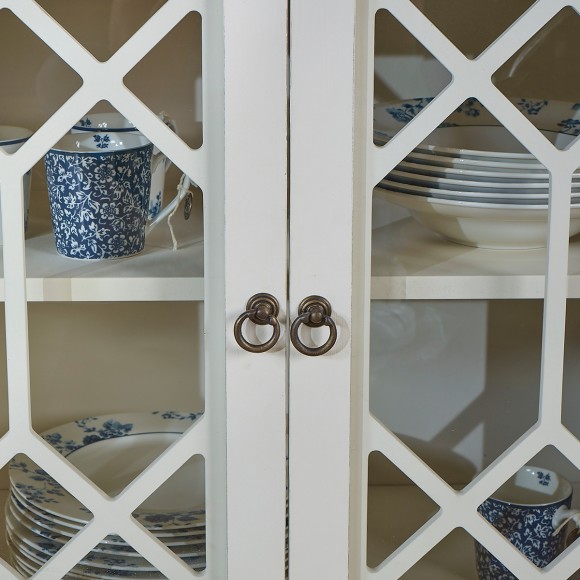 STELLA - Buffet vitrine Shabby chic en bois massif