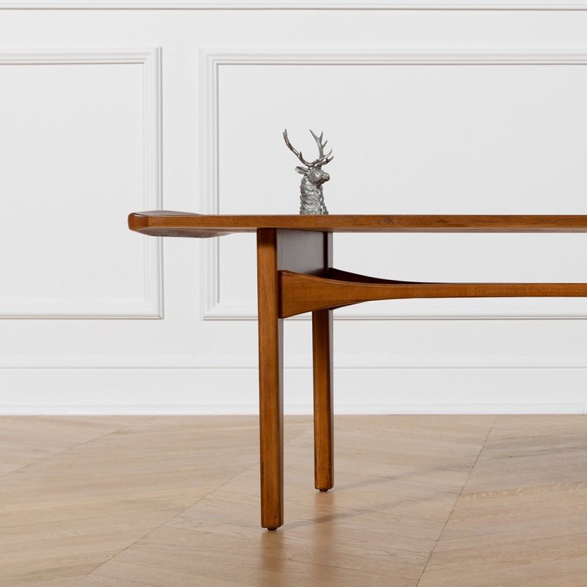 DALHIA – Table basse de salon style nordique, pieds en bois massif, teinte noyer